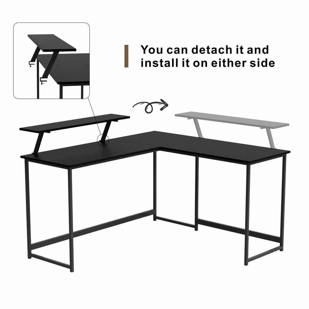 Abrihome L-Shaped Corner Office Computer Desk in Black Industrial Rustic Style – 2