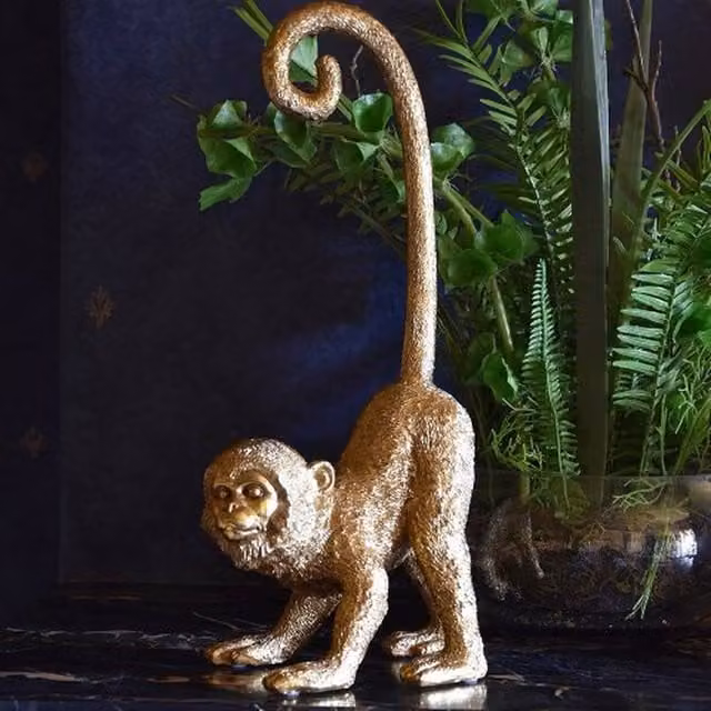 Madison & Mayfair Art Deco Style Gold Metal Monkey Tabletop Ornament H: 40.5 cm x W: 18.0 cm x D: 11.0 cm – 2
