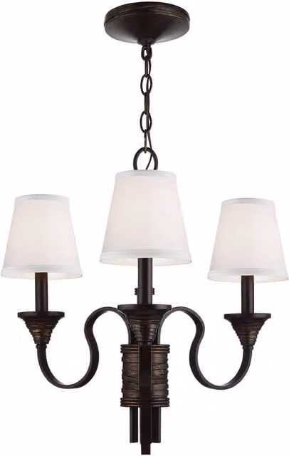 Elstead Arbor Multi Arm 3 Light Chandelier in Bronze and Gold/Brass with Fabric Shades and E14 Base