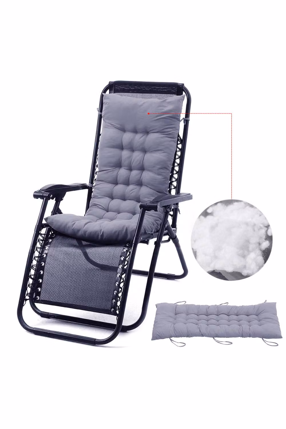 ExtraStar Non-Slip Grey Garden Sun Lounger Cushion in Polyester and Cotton – 3