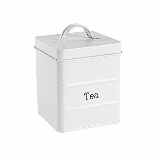 Harbour Housewares Metal Tea Storage Canister with Airtight Lid, White – 1