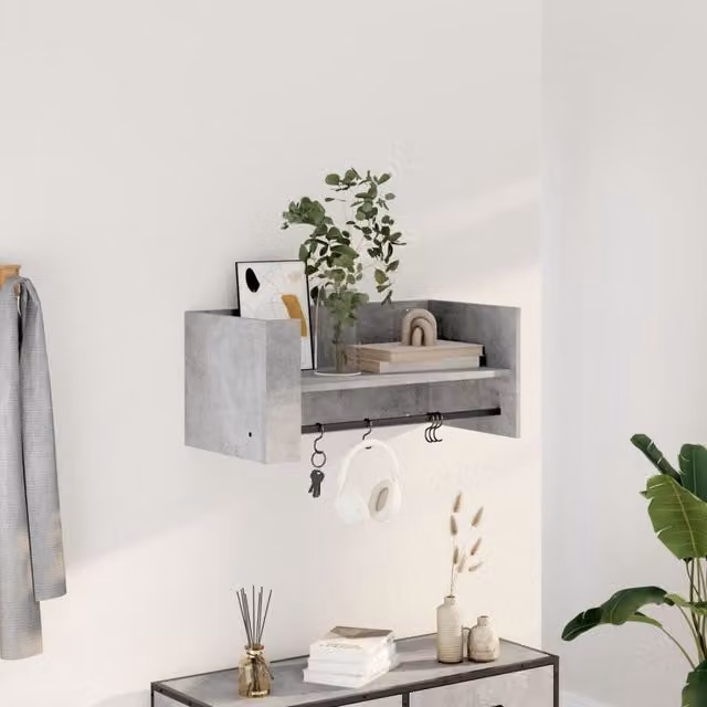 Berkfield Home Wall Mounted Cube Shelf in Concrete Grey, W/D/H: 70.5 x 35 x 30.5 cm