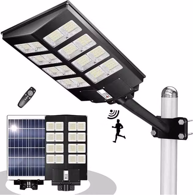 SPETLEK 6000W LED Solar Street Light with Motion and Dusk to Dawn Sensor, Black Outdoor Floodlight for Garden and Wall Mounting