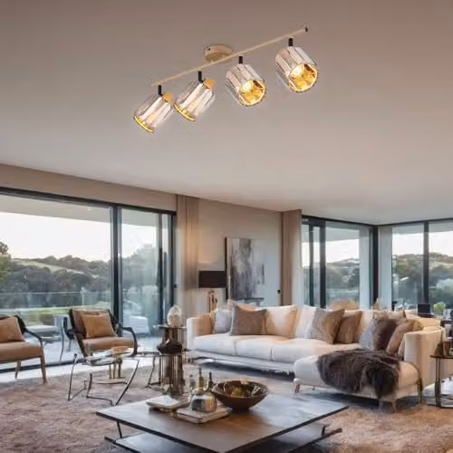 Netlighting Run Ceiling Spotlight Bar in Brown Wood Look with Smoke Crystals, 4x E14, L 64 x W 9 x H 15 cm – 2