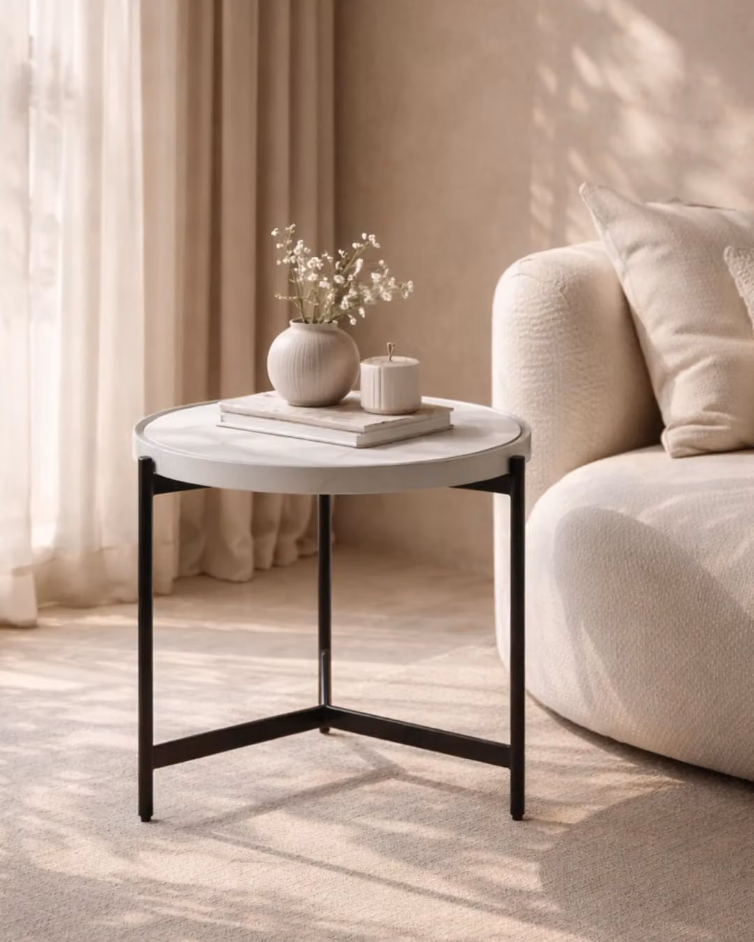 Tommy Franks Ivery Round Side Table in Grey and White