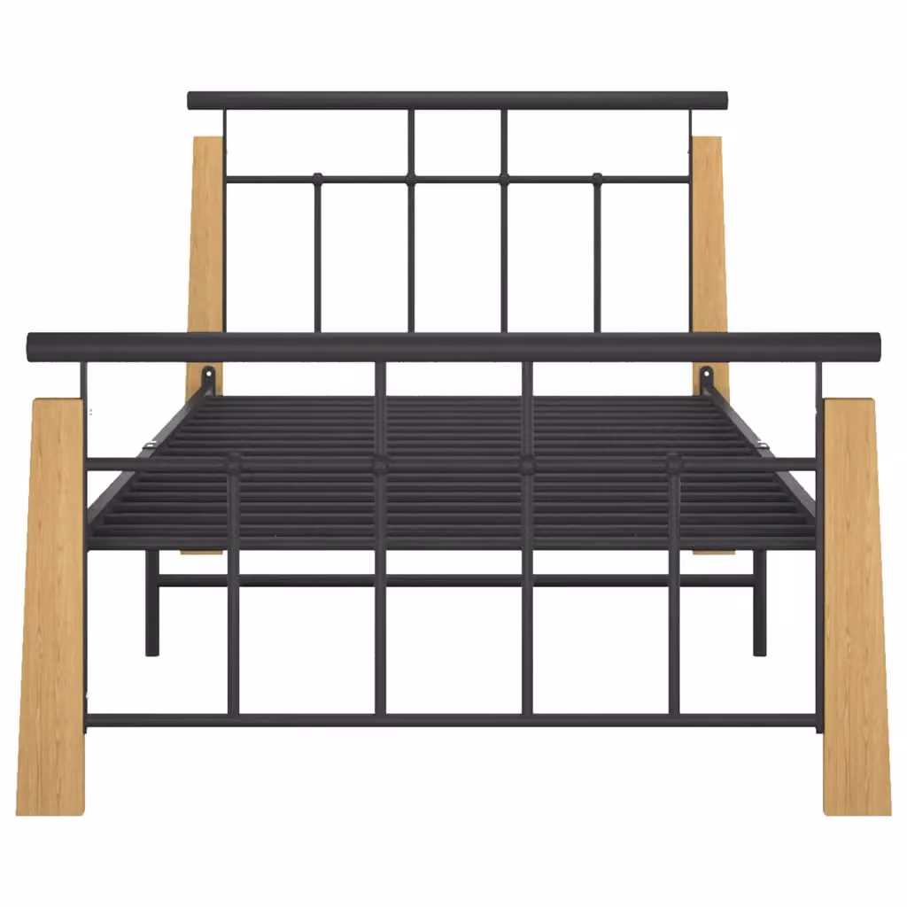 Berkfield Home Industrial Bed Frame in Black Metal and Solid Oak Wood, W/D/H: 90 x 200 cm – 2