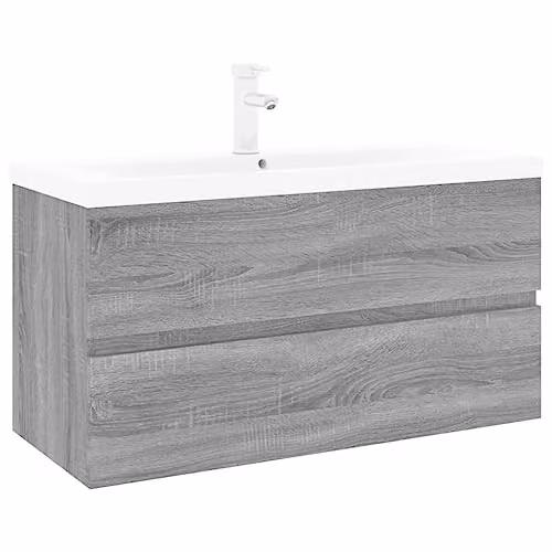 vidaXL Modern Wall-Mounted Sink Cabinet with Built-in Basin in Grey Sonoma, W: 45.0 cm, D: 38.5 cm, H: 90.0 cm