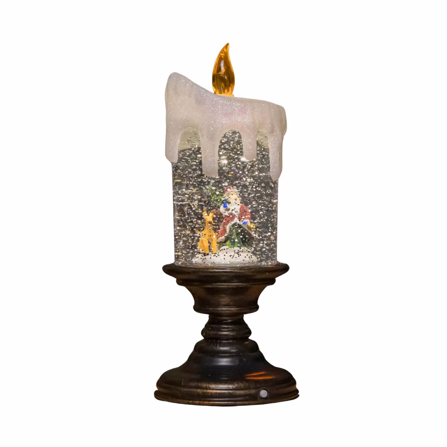 Samuel Alexander Snowtime Dual Power LED Christmas Glitter Water Spinner Candlestick Santa Scene in Brown – 3