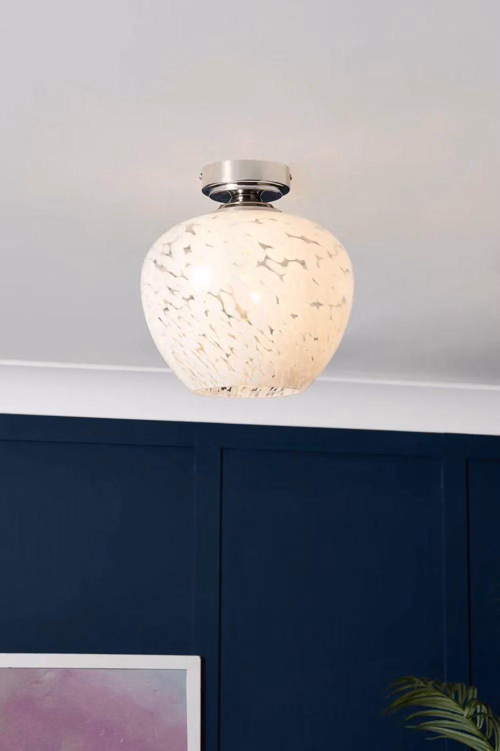 BHS Lighting Agnes Silver and White Glass Flush Ceiling Light – 2