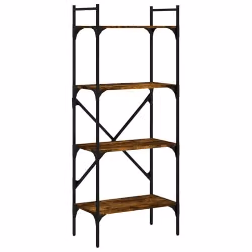 vidaXL 4-Tier Industrial Bookcase in Smoked Oak, W: 56 cm, D: 31.5 cm, H: 138.5 cm