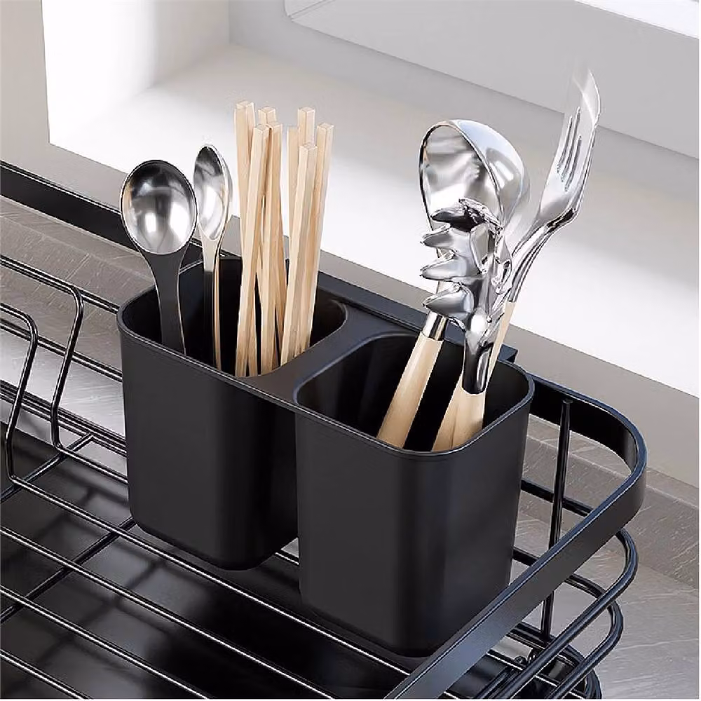 SPETLEK Black Dish Drainer Rack with Drip Tray and Cutlery Holder – 6
