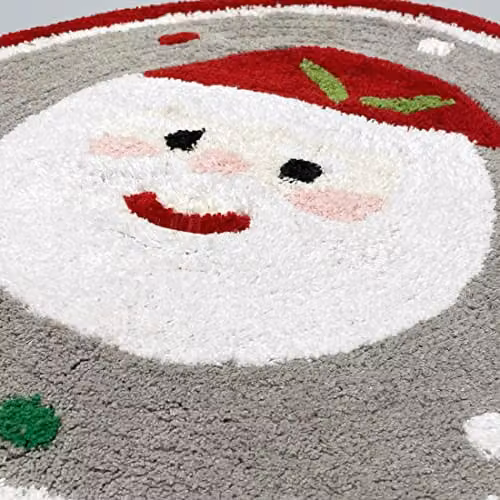 Mooky Mats Round Christmas Bath Mat with Santa Design, Non-Slip and Absorbent, W/D/H: 70 x 70 x 0.3 cm, Multicolour – 6