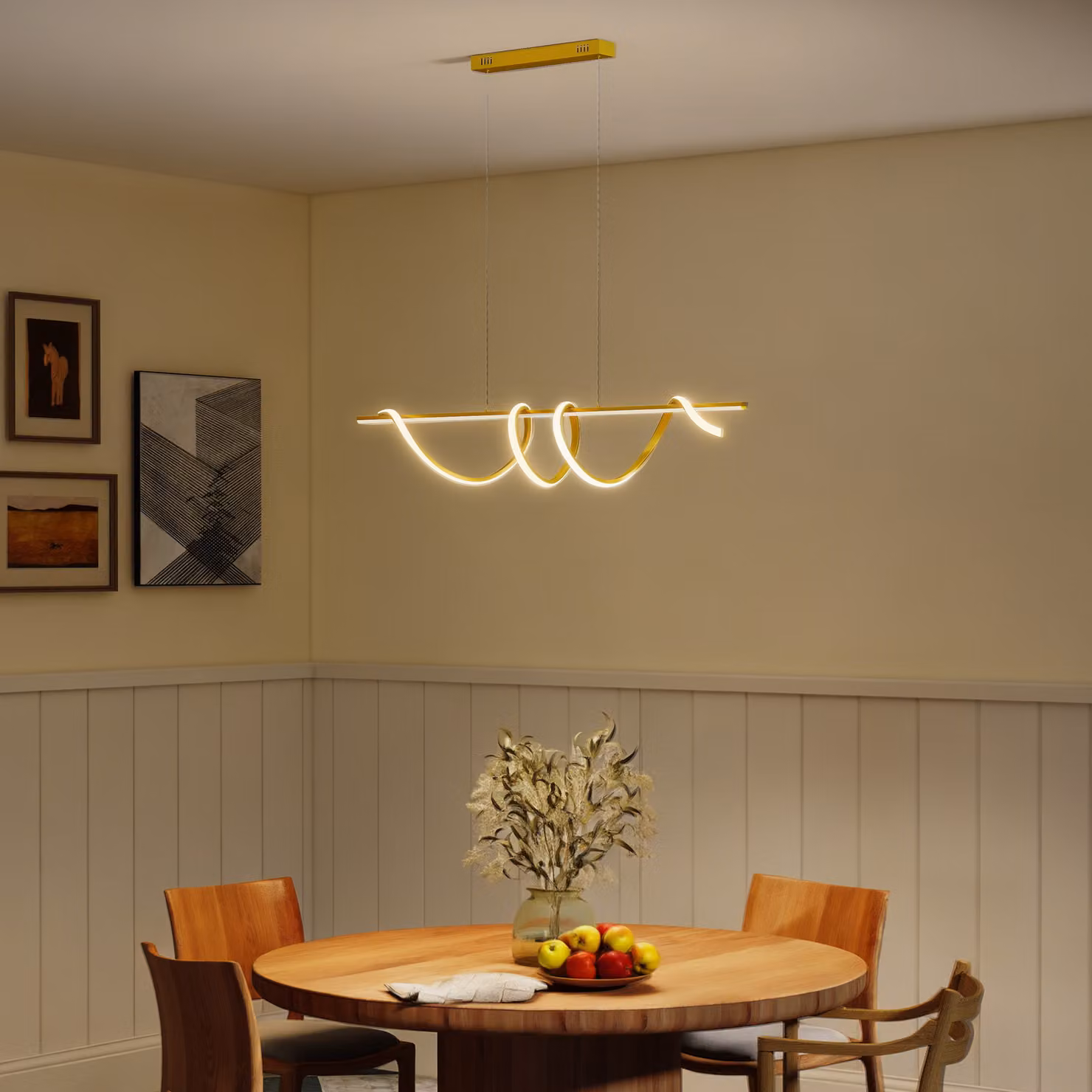 HOMCOM Modern Gold Metal Pendant Light with Adjustable Height and CCT LED Lighting – 2