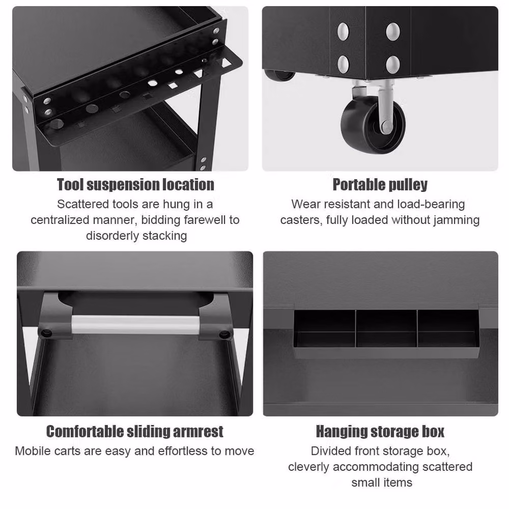 FORGEVIO Heavy Duty Steel Garage Trolley Workshop Wheel Cart, Black – 3