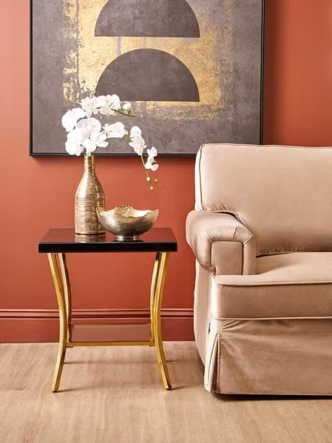 Orsina Stylish Black Mirror Side Table with Gold Finish, W/D/H: 50 x 50 x 55 cm – 2