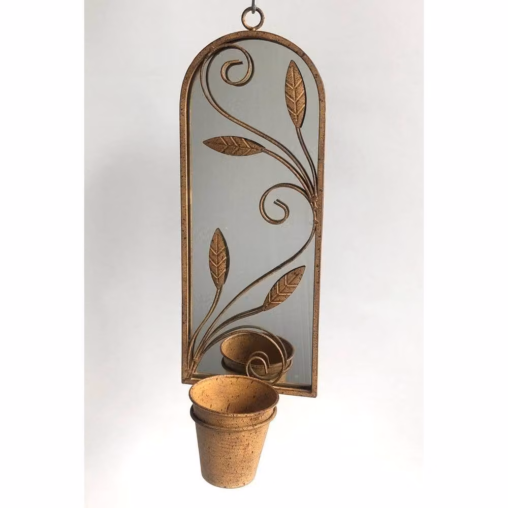 Minster Metal Wall Mirror with Planter in Rusty Brown, W: 20 cm, D: 15 cm, H: 56 cm – 2