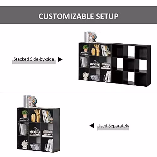 HOMCOM 3-Tier 9-Cube Storage Cabinet and Bookshelf in Black – 4