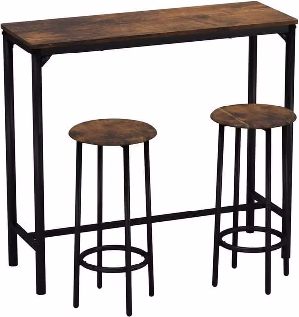 PAWNORA 3 Piece Bar Table and Stools Set in Rustic Brown