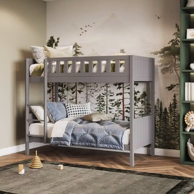 Flair Bea Shorty Bunk Bed in Grey and White Solid Pine Wood