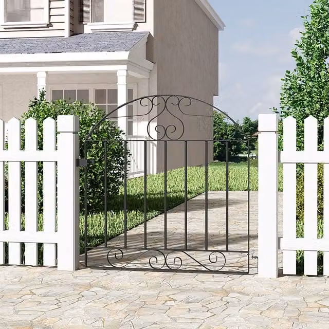 Livingandhome Black Metal Garden Swing Gate