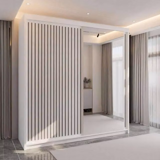 Sliding Wardrobes 4U Ronni Modern White Sliding Mirror Door Wardrobe W203cm x H217cm