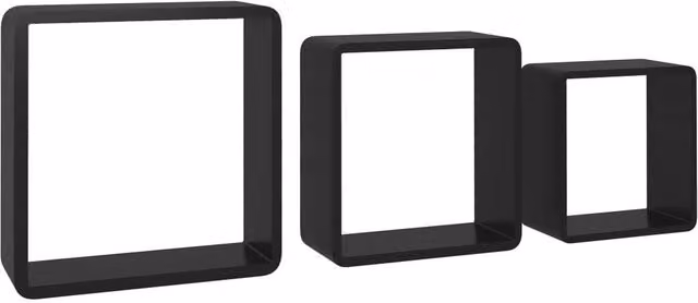 Berkfield Home Set of 3 Black MDF Wall Mounted Cube Shelves – 1