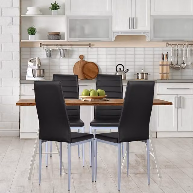 Costway Set of 4 Modern Black Synthetic Leather and Metal Dining Chairs