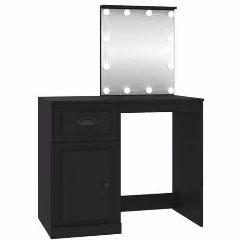 vidaXL Modern Black Dressing Table with Hollywood LED and Engineered Wood, W/D/H: 90 x 50 x 132.5 cm – 1
