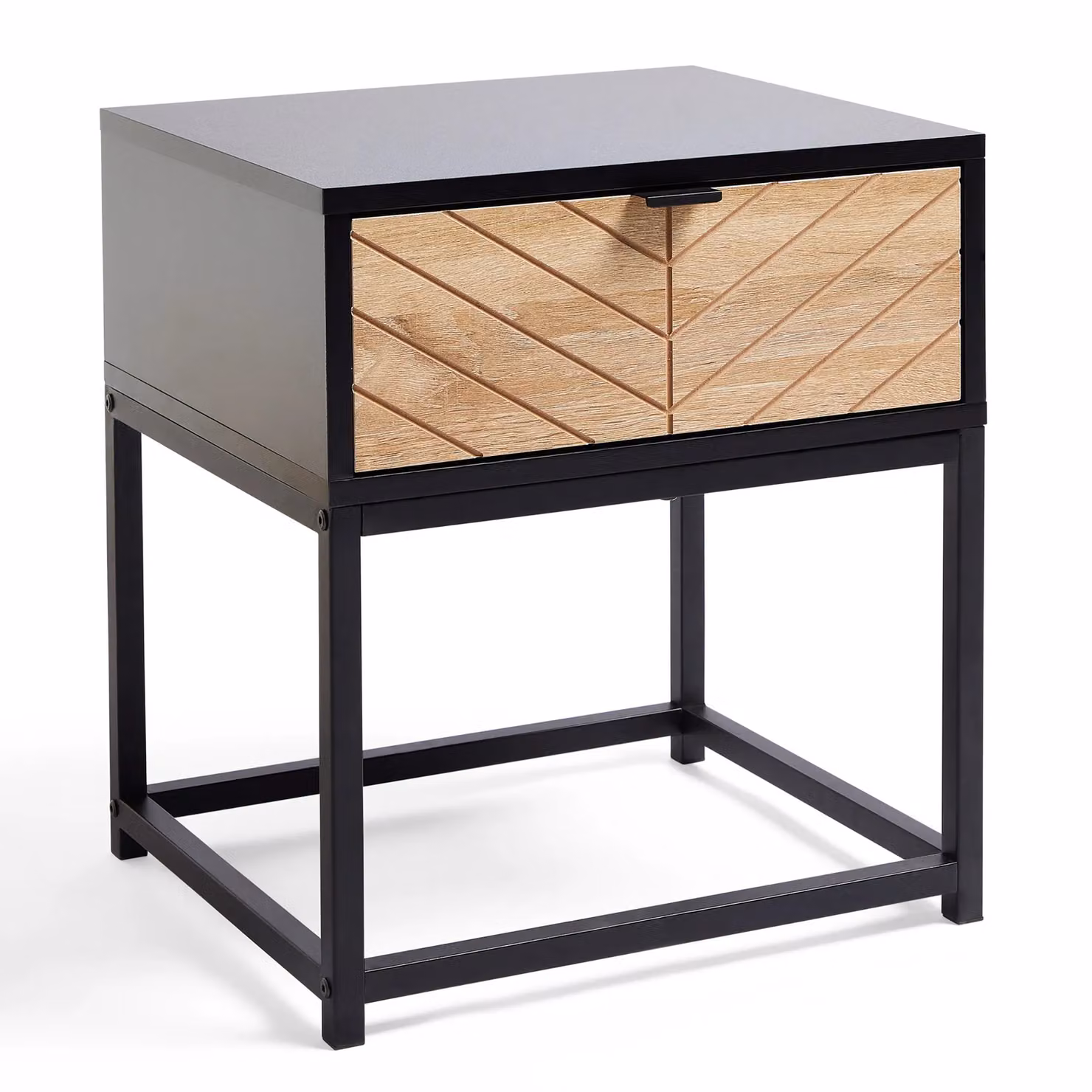 VonHaus Dalton 1 Drawer Chevron Design Side Table in Black, W/D/H: 40 x 40 x 45 cm – 6