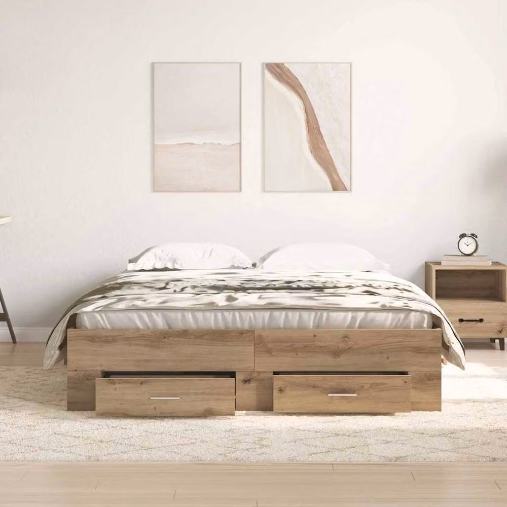 Berkfield Home Artisan Oak Bed Frame with Drawers in Brown, Engineered Wood, 140 x 190 cm – 3