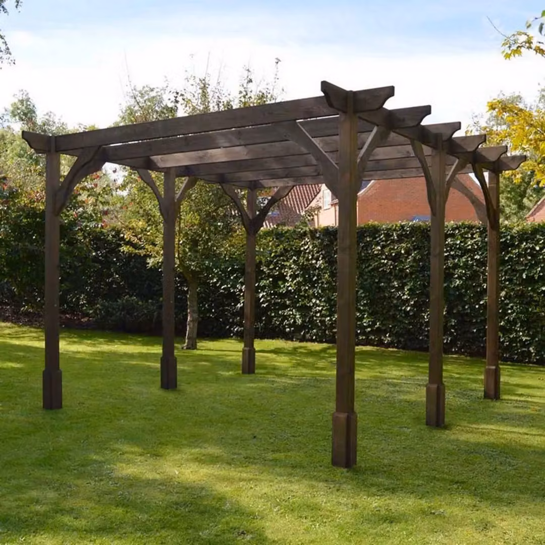 Rutland County Garden Furniture Ltd Premium 6 Post Wood Pergola in Brown and Light Green, W: 540 cm, D: 180 cm, H: 270 cm – 2