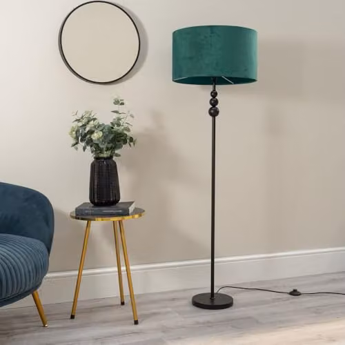 ValueLights Marissa Black Stacked Ball Floor Lamp with Green Velvet Drum Shade – 2