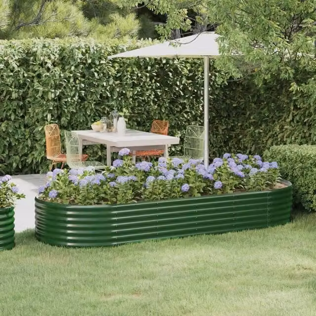 Berkfield Home Garden Green Powder-coated Steel Raised Bed W/D/H: 249 x 100 x 36 cm