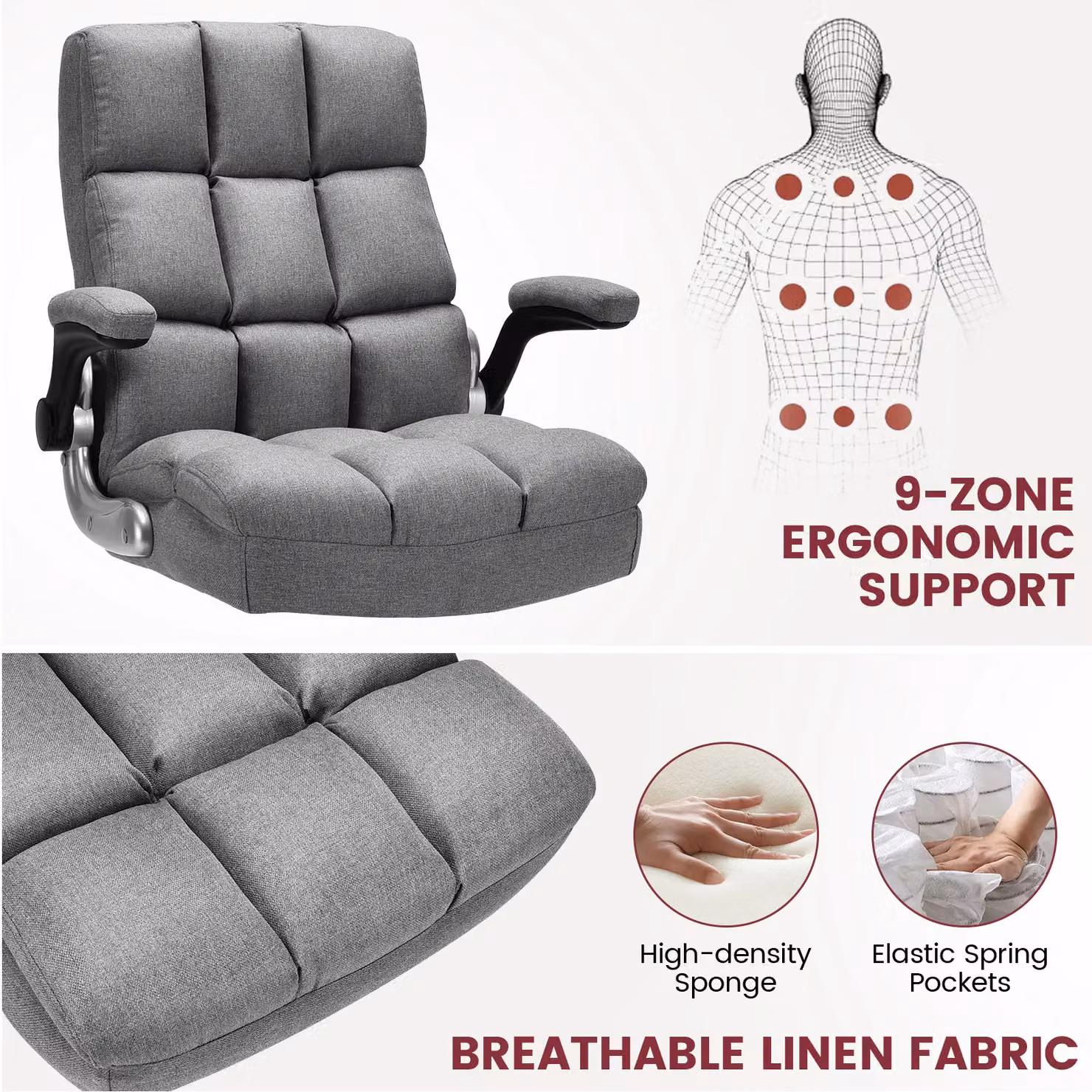 Costway Executive Ergonomic Office Chair in Grey with High Back, Swivel Function and Armrests – 6