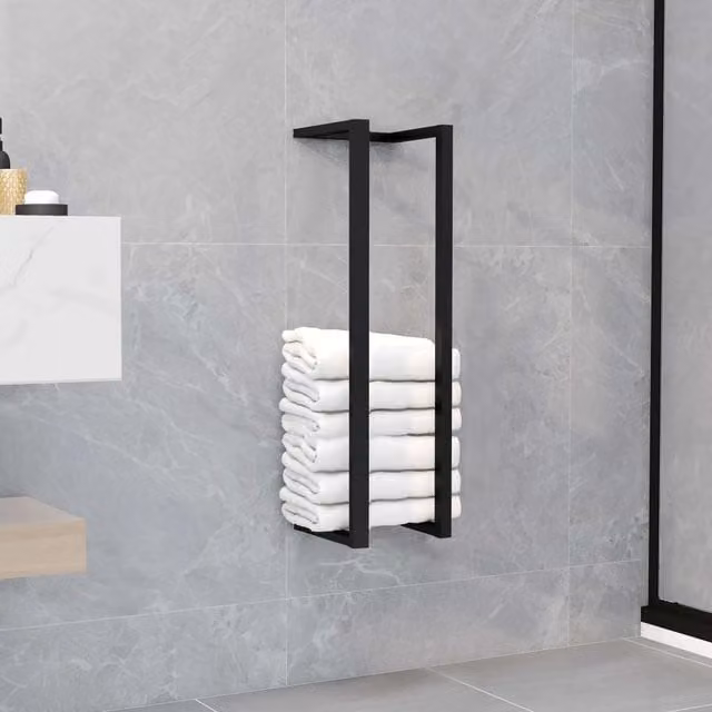 Berkfield Home Wall Mounted Metal Towel Rack, Black, W/D/H: 12.5 x 12.5 x 60 cm – 1