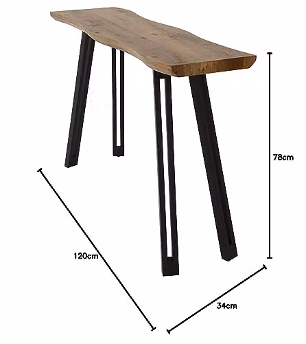 Seconique Quebec Wave Edge Console Table in Medium Oak Effect with Black Metal Legs, W: 120 cm, H: 78 cm, D: 34 cm – 7