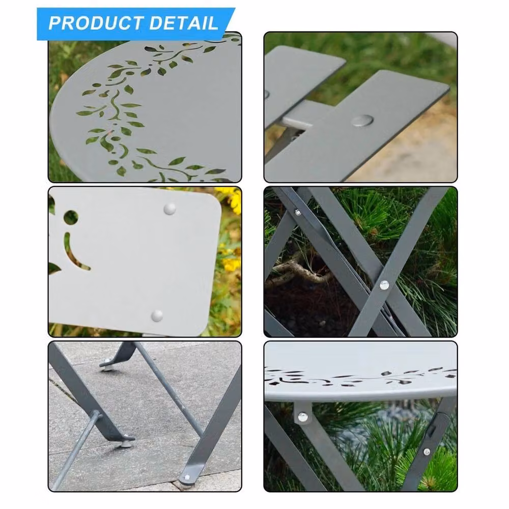 Havendro 3-Piece Grey Matt Metal Folding Bistro Set for Garden, Terrace or Balcony – 2
