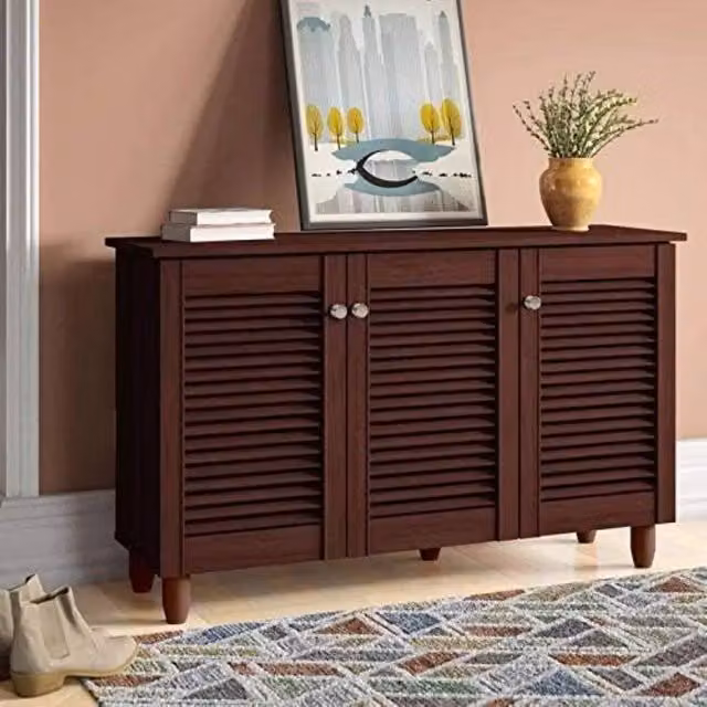 Timber Art Design Modern 3-Door Shoe Storage Cabinet in Brown, W/D/H: 114 x 33.6 x 67.5 cm