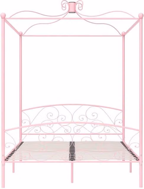 Berkfield Home Elegant Canopy Bed Frame in Pink Metal, W/D/H: 160 x 200 x 227 cm