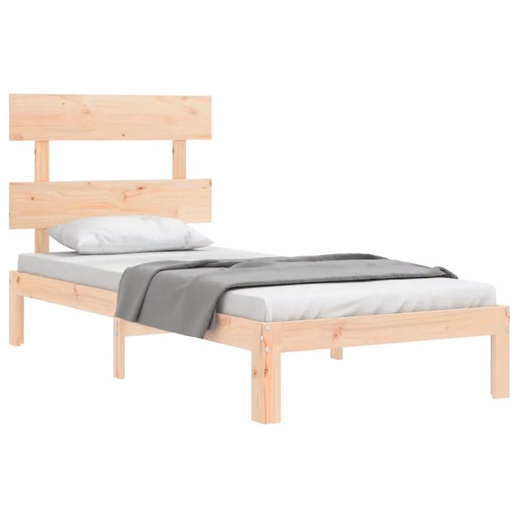 Berkfield Home Solid Wood Pine Bed Frame with Headboard in Brown, W: 90 cm, L: 200 cm – 2