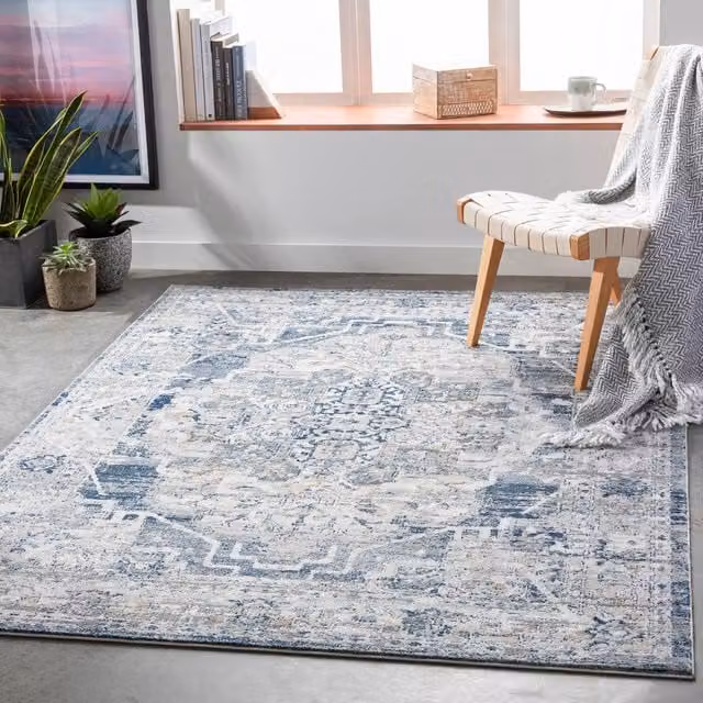 Livabliss Jolie Vintage Boho Traditional Rug in Mid Grey, Beige, Blue and Brown, W: 200 cm, D: 275 cm