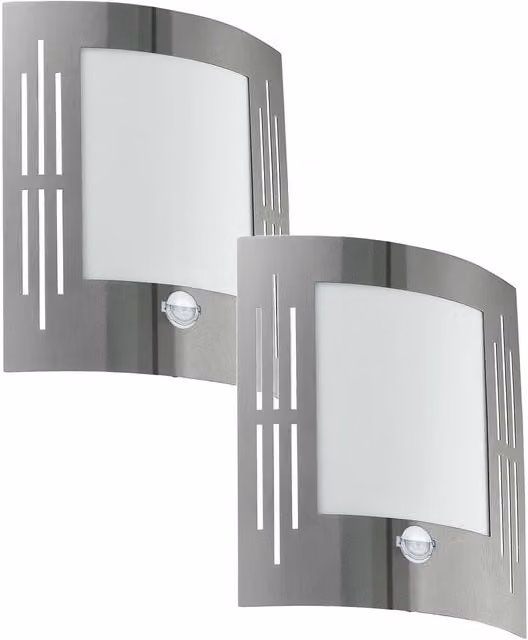 Loops 2 Pack Stainless Steel Outdoor Wall Lights with PIR Motion Sensor, IP44 Rated, Silver, E27 60W – 1