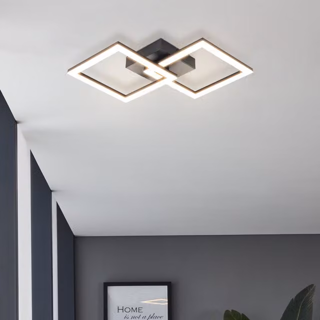 Eglo Basic Palmaves-E LED Ceiling Light in Black Steel and Plastic with 3000K Warm White Light