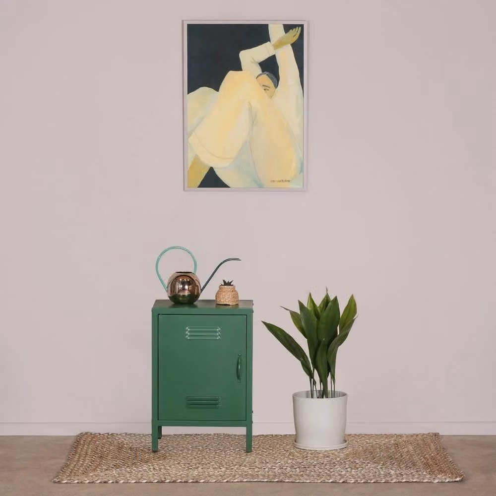 PAWNORA Industrial Green Metal Bedside Cabinet with Hinged Doors and Internal Shelving, W/D/H: 41.0 x 31.5 x 59.5 cm – 2