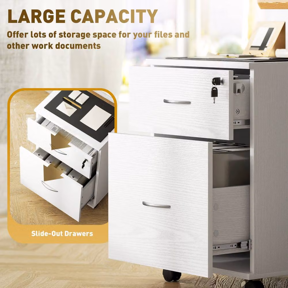 STILVORA Two Drawer Filing Cabinet with Castors, White – 4