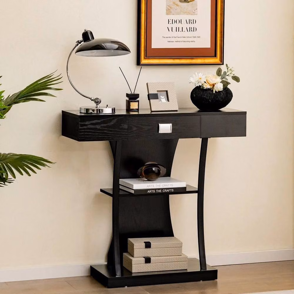 KORVIXA Modern Black Metal Console Table and Narrow Sofa Side Table – 5