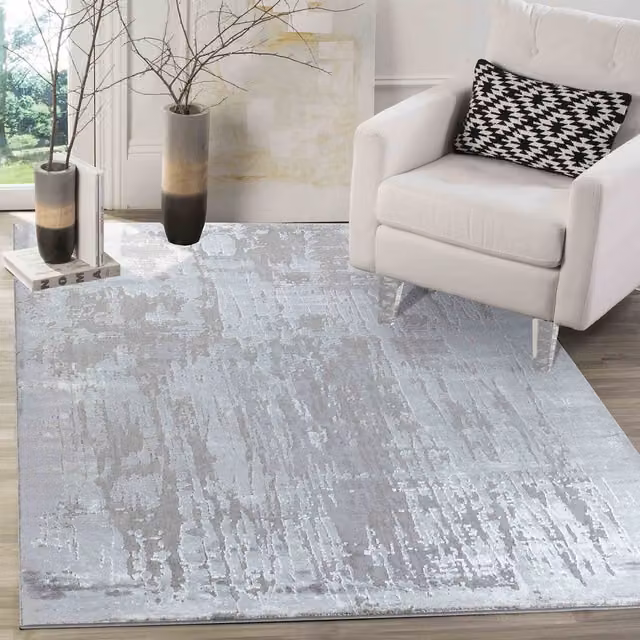 Modern Serenity Abstract Grey Machine Woven Rectangular Area Rug