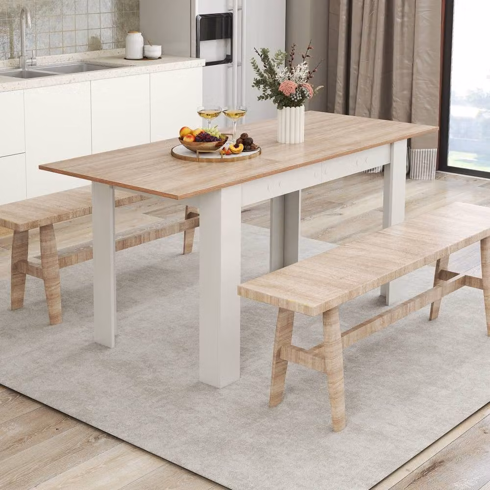Costway Extendable Modern Wooden Rectangular Dining Table in White, W/D/H: 120-158 x 70 x 76 cm – 2