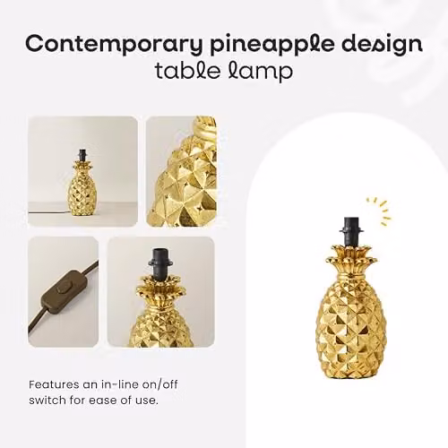 ValueLights Pineapple Table Lamp in Gold and Black with Fabric Shade – 2