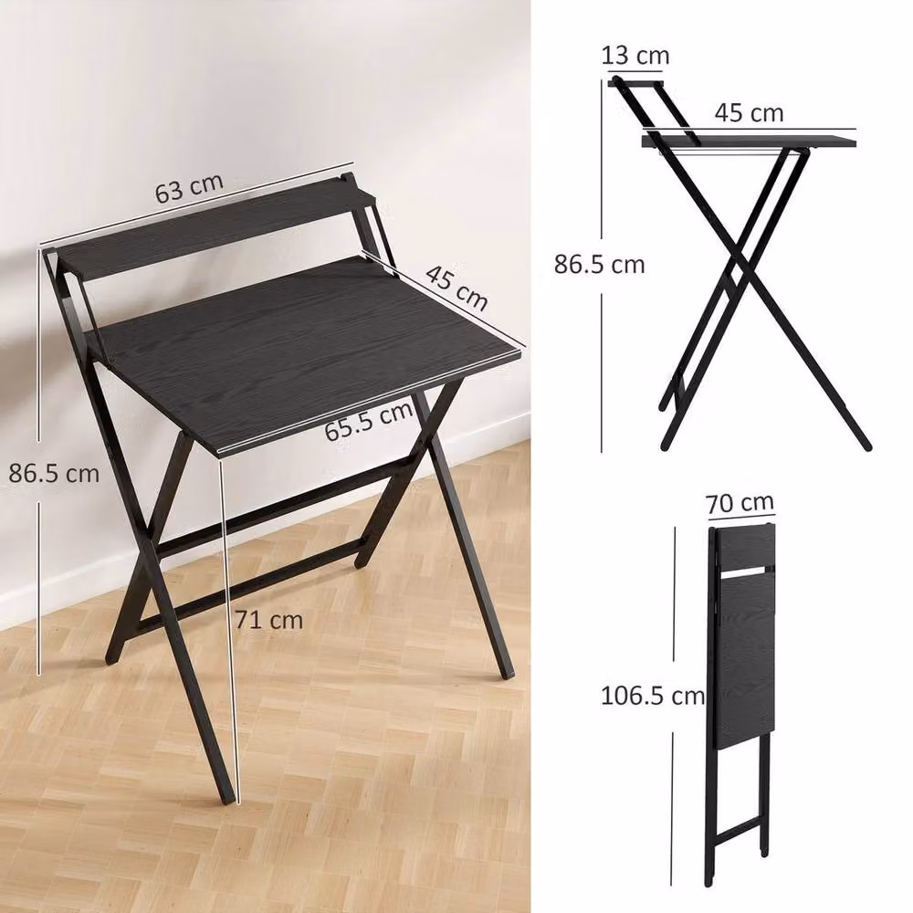 KORVIXA Black Folding Computer Desk for Bedroom and Home Office, W/D/H: 100 x 100 x 70 cm – 2
